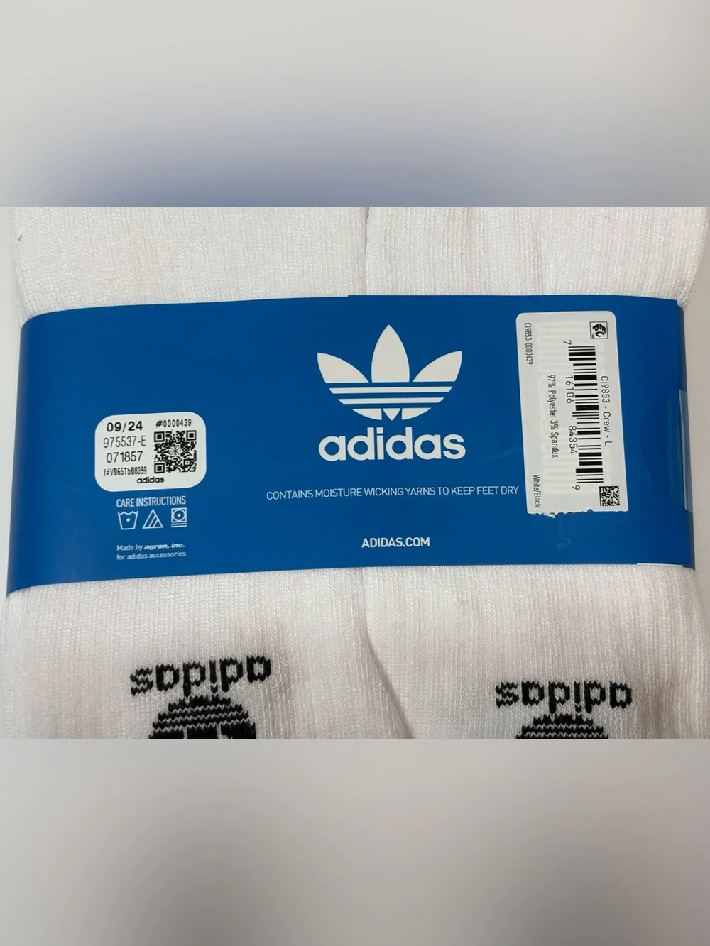 adidas Originals White Crew Socks 6-Pack with Black Trefoil